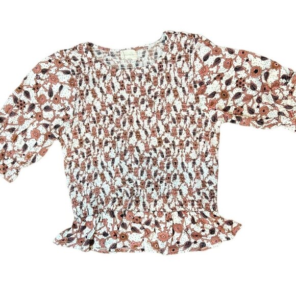 Melloday Smocked Ruffle Hem Print Top size medium - Picture 6 of 7